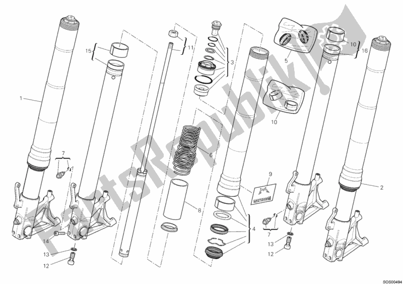 Tutte le parti per il Forcella Anteriore del Ducati Hypermotard 1100 EVO SP 2012